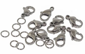 304 Stainless Steel 13mm Lobster Claw Clasp With 5mm Split Ring - Picture 1 of 1
