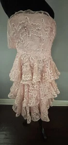 AFTER FIVE ~ GR. 10 Vintage 80er hellrosa ~ Spitzenkleid Glitzer trägerlos ~ Vintage - Bild 1 von 11
