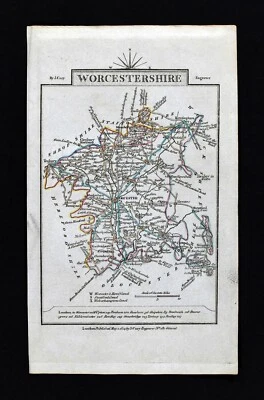 1814 John Cary Road Map Worcestershire England Worcester Tenbury Upton Bewdley - Image 1 of 3