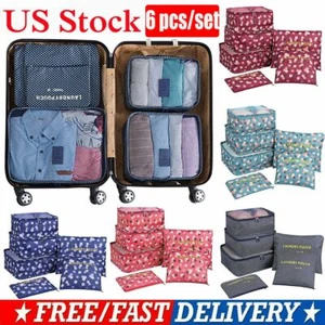 6Pcs Travel Storage Bag Waterproof Clothes Luggage Packing Organizer Suitcase US - Picture 1 of 20