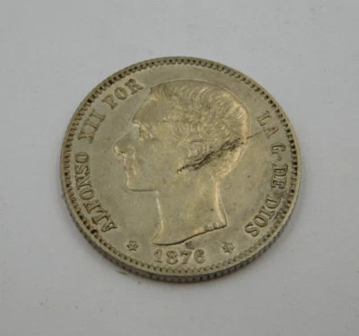 1876 Spain 1 Peseta. Rare - One Year Type Coin Nice! (562) - Image 1 of 3