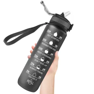 1000ml 32oz Wasserflasche mit Zeitmarker auslaufsichere Flasche BPA-frei 1L  - Bild 1 von 29