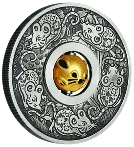 2020 Year of the Mouse 1oz SILVER $1 First Lunar Rotating Charm ANTIQUED COIN - Picture 1 of 6