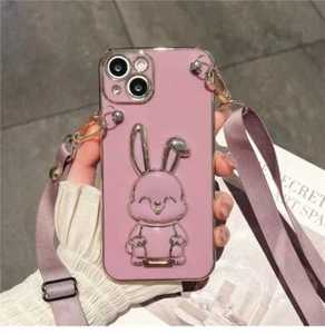 For Xiaomi OPPO Crossbody Strap Cute Rabbit Holder Girl Plating Phone Case Cover - Picture 1 of 16