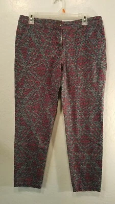 Cabi Pants (8) Grey w/Red&Blue Flower Pattern. Cotton/Spandex. Very Nice. - Image 1 of 4