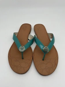 Teal Coach SARA Leather Sandals Flip Flops Sz 8.5 M Gently Used - Picture 1 of 15