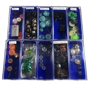 Seamstress Button Assortment in storage cases, leather plastic, some from Italy - Picture 1 of 9