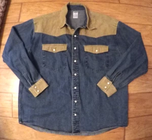 Old Navy Denim Pearl Snap Shirt Long Sleeve Corderoy Collar Western XL - Picture 1 of 11