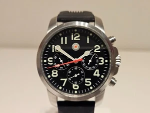 RETRO MILITARY AVIATOR STYLE QUARTZ CHRONOGRAPH MEN'S WATCH "HIRSCH"/LOGO NEUSON - Picture 1 of 12
