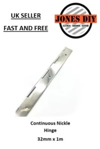 CONTINUOUS HINGE PIANO HINGE NICKEL 32MM X 1000MM. 1 METRE LENGTH - Picture 1 of 5