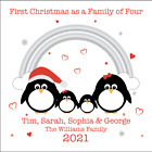 1st Family CHRISTMAS Card Penguins Family of 4 Card Personalised