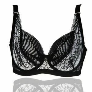 UNDER WIRED NON-PADDED LACE 3/4 CUP SUPPORT BRA BLACK & WHITE Blue 34 -44 BCDD - Picture 1 of 27