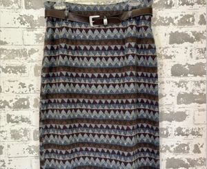 Falda Lápiz Vivaldi Denim Midi Talla 12 Azteca Suroeste Boho Tonos Tierra De Colección Años 90’s - Imagen 1 de 13