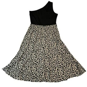 Vestido midi para mujer de un hombro talla grande negro estampado de guepardo verano - Imagen 1 de 9