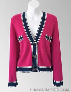 4.450 $ CHANEL 20C rosa/marine Kaschmir Strickjacke * FR 42/US 6 8/M * NEU - Bild 1 von 13