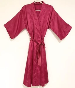 Saks Fifth Avenue Vintage belted Satin robe floral Fuschia Peony Kimono Sleeve L - Picture 1 of 9
