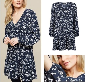 Ladies Floral Tunic Dress Dorothy Perkins Navy White Long Sleeved Tiered NEW - Picture 1 of 4