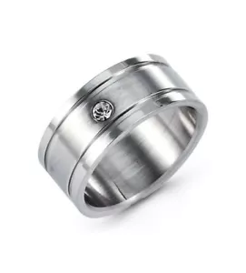 Anello a fascia uomo in acciaio inox tondo zirconi bianchi lucidi - ssr16 - Foto 1 di 2