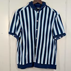 Murano Para Hombre M Manga Corta Tejido Líquido Lujo Calce Ajustado Terry Rayas Abotonado - Imagen 1 de 7