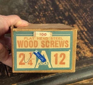 Vintage Atlas Flat Head Steel Wood Screws – #12 x 2-1/4” - Slotted- Approx. 90 - Picture 1 of 3