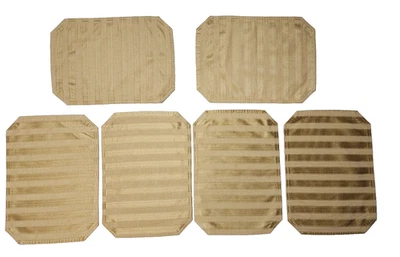 Set of 6 Gold Tone Striped Fabric Placemats 17"x12" Dinner Home Decor - Image 1 of 4