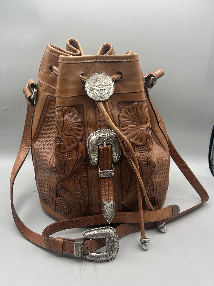 Bolsa de cordão American West couro bronzeado dourado balde corpo transversal - Imagem 1 de 4