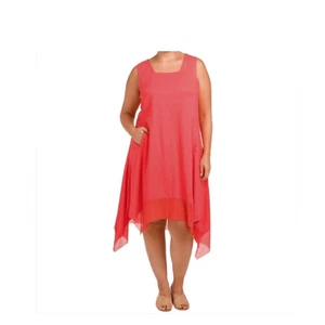 Cynthia Rowley linen blend coral shark bite midi dress size 2X pockets beach - Picture 1 of 10