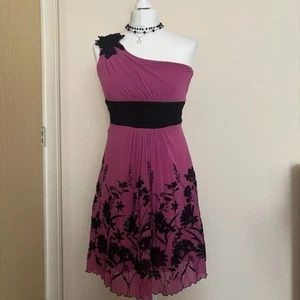 Y2K Jane Norman vintage pink and black one shoulder party mcbling mini dress - Picture 1 of 15