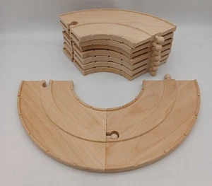 9 pc Vintage Brio Wooden Roadway Double 2-Lane Wide Curve Road Track Pieces - Picture 1 of 2