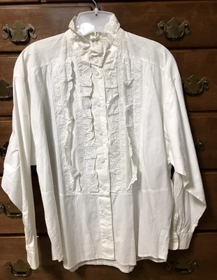 Blusa TRU Blanca Cuello Alto Volantes Estilo Dirndle Talla 38 Grande Alemania Foto 1 de 4