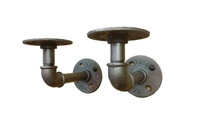 Pair 3x6" L Brackets DIY Pipes (10"-14" deep shelf) urban steampunk rustic decor - Image 1 of 4