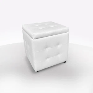 POUF CONTENITORE CM 44X44 H. 45 IN ECOPELLE BIANCO - Foto 1 di 5