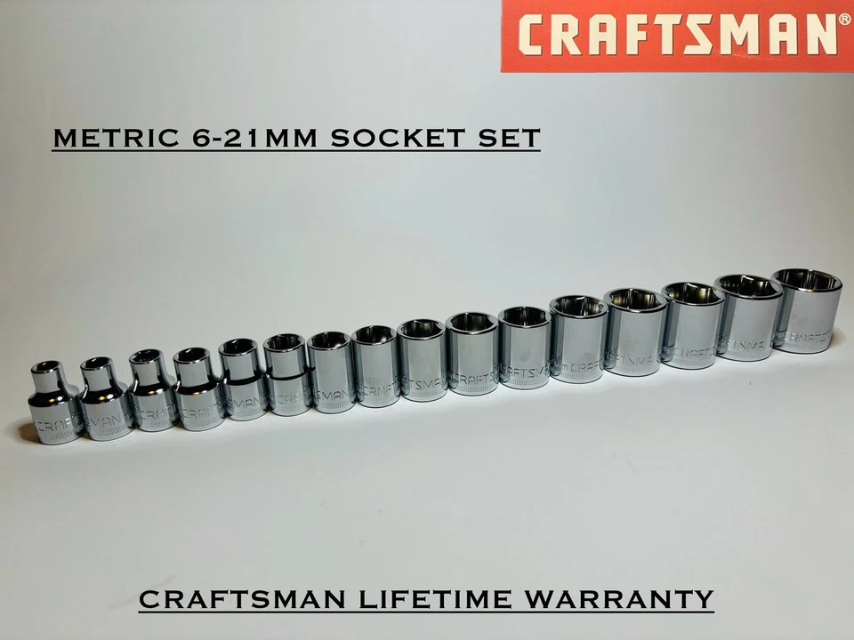 Craftsman Socket Set 3/8" Drive 16 Piece 6 Pt Point Metric Chrome 6-21mm - Image 1 of 4