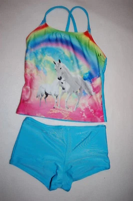 Traje de baño para niñas JUEGO TANKINI 2 PIEZAS Turquesa UNICORNIO BEBÉ Y MAMA Arco iris XS 4-5 Foto 1 de 2