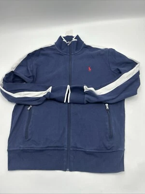 Chaqueta de Pista Universitaria Ralph Lauren Para Hombre Azul Marino MEDIANA Blanca Rayas Cremallera Completa Foto 1 de 4