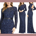 NWT $598 Mac Duggal [ 10 ] Long Sleeve Embellished Gown in Midnight Blue G1719