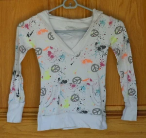 Justice Girls Size 7 L/S Off White Peace Print Pullover Hoodie - Picture 1 of 2