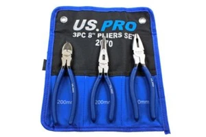 US Pro 3pc Plier Set Side Cutter Long Nose Combination Pliers 8" 200mm Cutting - Picture 1 of 11
