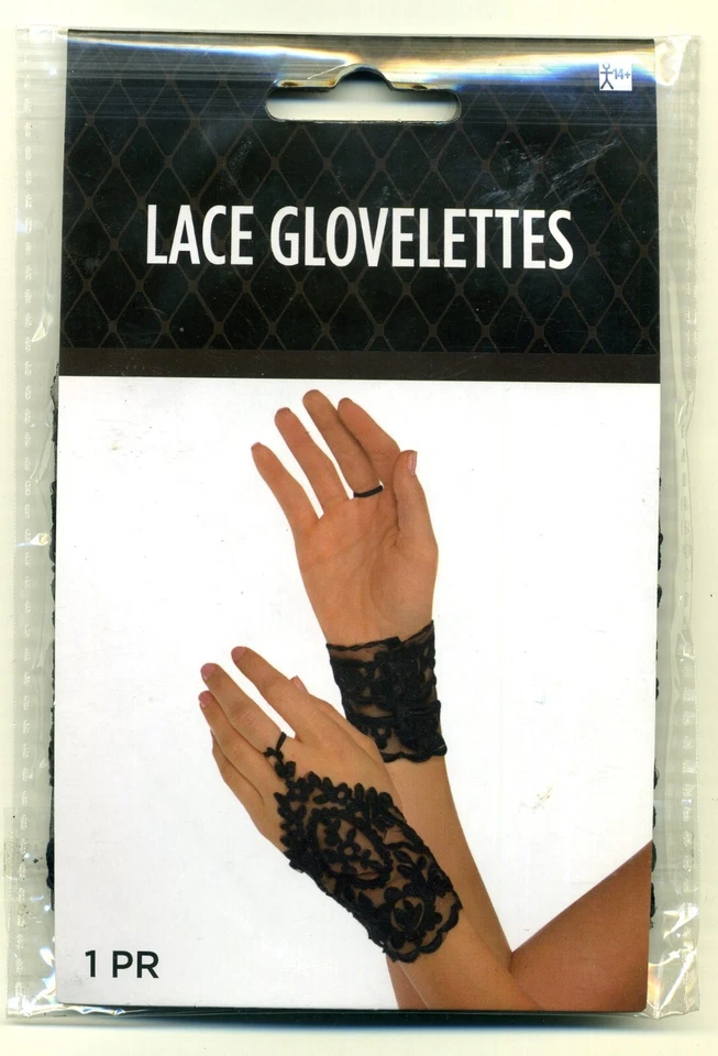 Adult Ladies Gothic Black Lace Gloves Glovelettes Fancy Dress Accessory Handwear
