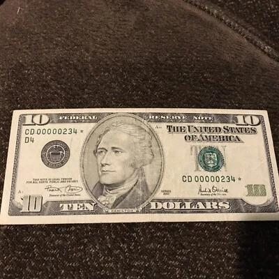 LOW SERIAL STAR NOTE  $10 BILL     00000234* - Image 1 of 2