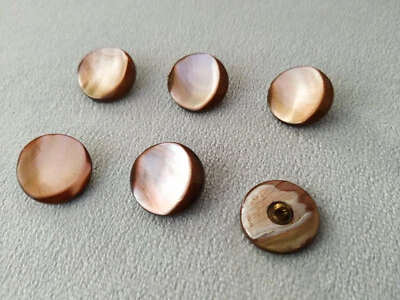 Knöpfe-Set, 6 Stück, ca. 18mm, rund, vintage, braun, Perlmutt Knopf, selten - Bild 1 von 4