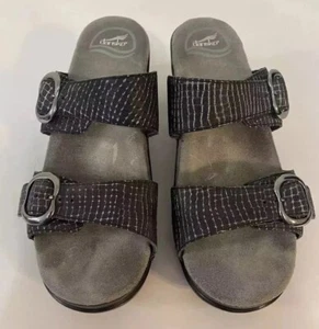 Sandali donna Dansko Sophie due bande slide neri metallizzati taglia 38 US 7,5 - Foto 1 di 6