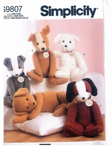 Simplicity 9807 24 In Stuffed Animals  Plush Posable Pups Dogs Sewing Pattern - Bild 1 von 2