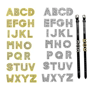 52 Silver Gold Rhinestone Alphabet Letter A-Z Slide Charm w/ Wristbands DIY Name - Picture 1 of 21