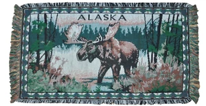 Alaska MOOSE Vintage Tapestry Afghan Wall Decor 36"x20" - Picture 1 of 1