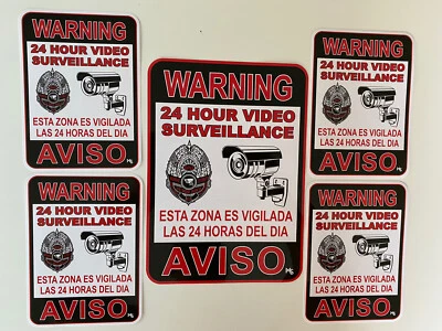 SECURITY SIGN 10 INCHES LARGE AVISO STICKER 5 LOT 24 Hr STICKER ALARM DECAL - Image 1 of 4