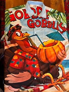 Aloha Shirt 3XL Gobble Gobble Thanksgiving Turkey Pumpkin Polyester Mens Shirt - Picture 1 of 12