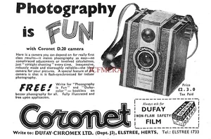 ANUNCIO de cámara fotográfica en caja CORONET '12,20' (2) pequeño anuncio impreso vintage de los años 50 162/15 - Imagen 1 de 1