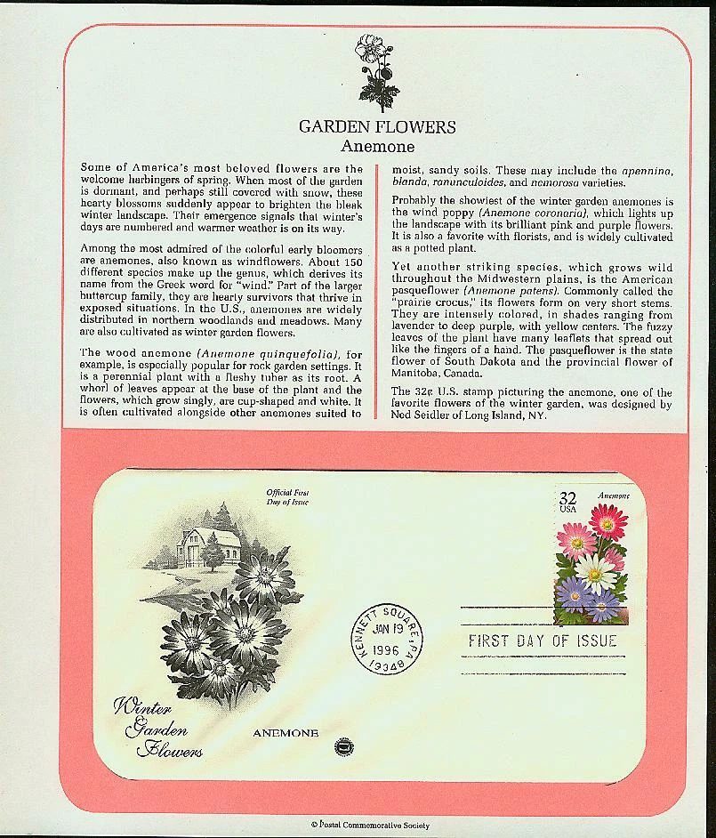 1996 Garden Flowers 'Anemone' 1ST Day Issue - Image 1 of 1