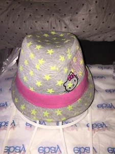 Sanrio Hello Kitty Embroidered Gray Fedora w/ Pink Band & Yellow Stars - Picture 1 of 5